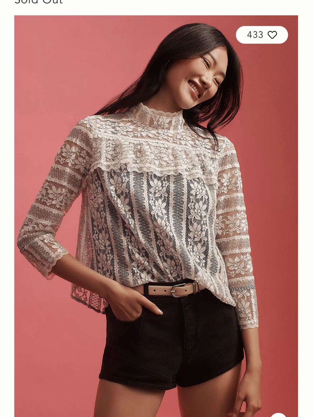 Anthropologie Ivory Lace High-Neck Blouse